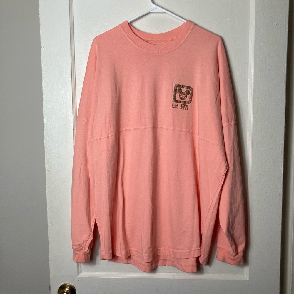 Disney parks spirit jersey coral pink gold glitter puff paint size L - Picture 2 of 11